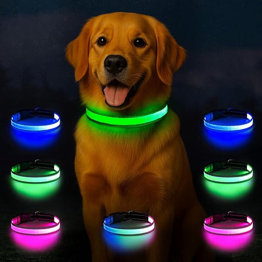 Light Up Dog Collar, Multicolor LED Dog Collar with 7 Modes, USB-C Rechargeable Reflective Glow Collar, Waterproof & Adjustable Design with Battery Indicator for Safe Night Walks